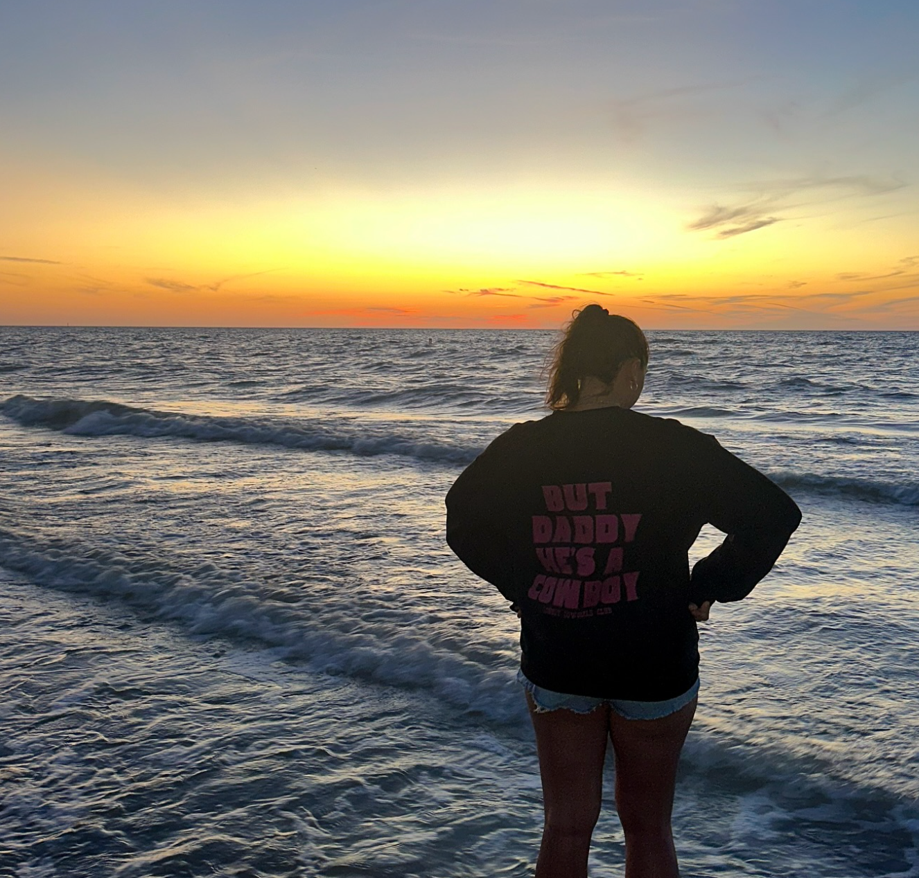 But Daddy He's a Cowboy Pink Crewneck